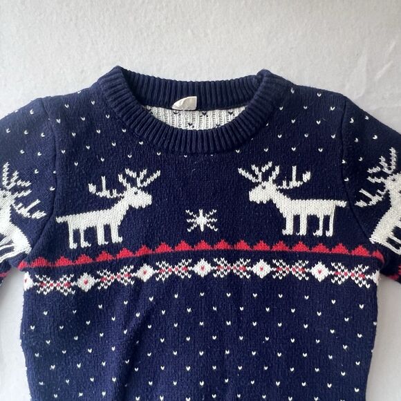 VTG Reindeer Fair-isle Holiday Navy Toddler 3T  Sweater Redodeco 100%Cotton - Picture 3 of 16